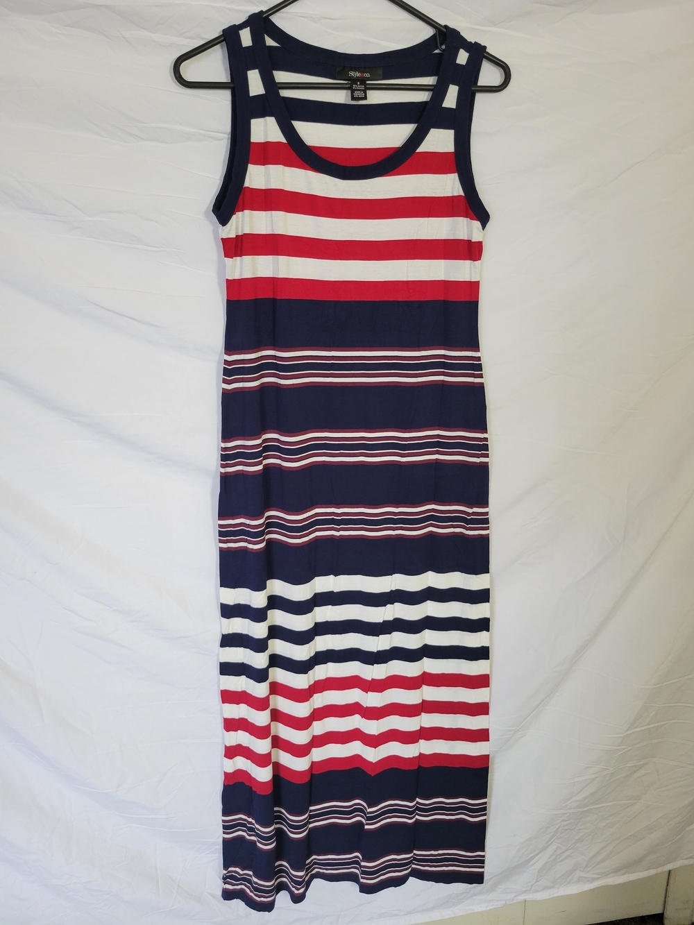 Style & Co. Navy, Red & White Striped Sleeveless Maxi Dress